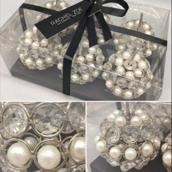 x6 Rachel Zoe Pumpkin Set Silver Faux Pearl Crystal Jeweled Fall Decor Designer - Picture 1 of 7